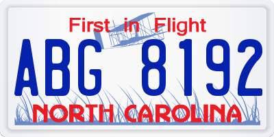 NC license plate ABG8192