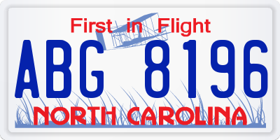 NC license plate ABG8196