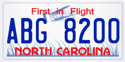 NC license plate ABG8200