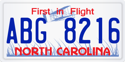 NC license plate ABG8216