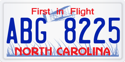 NC license plate ABG8225