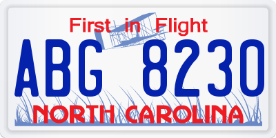 NC license plate ABG8230