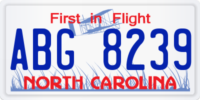 NC license plate ABG8239