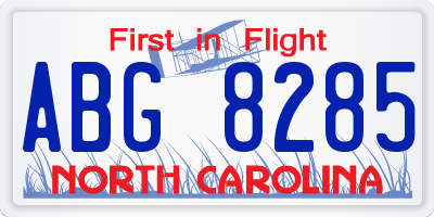 NC license plate ABG8285