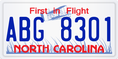 NC license plate ABG8301