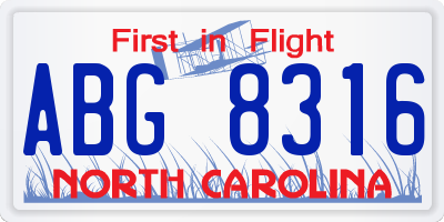 NC license plate ABG8316