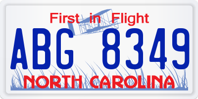 NC license plate ABG8349