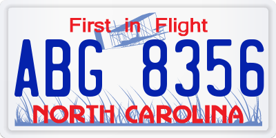 NC license plate ABG8356