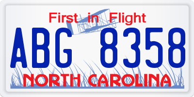 NC license plate ABG8358