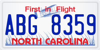 NC license plate ABG8359