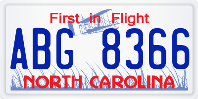 NC license plate ABG8366