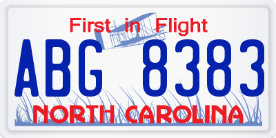 NC license plate ABG8383