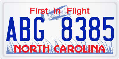 NC license plate ABG8385