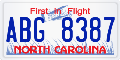 NC license plate ABG8387