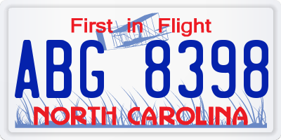 NC license plate ABG8398