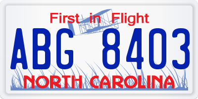 NC license plate ABG8403