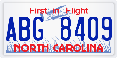 NC license plate ABG8409