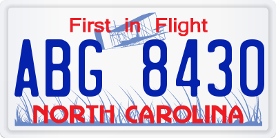 NC license plate ABG8430