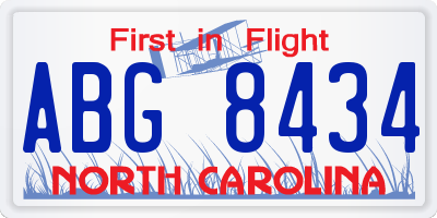 NC license plate ABG8434