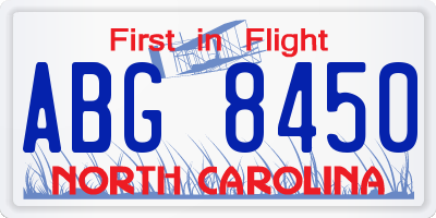 NC license plate ABG8450