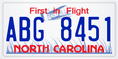 NC license plate ABG8451