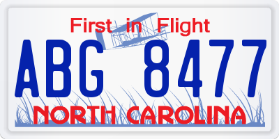 NC license plate ABG8477