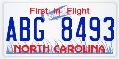 NC license plate ABG8493
