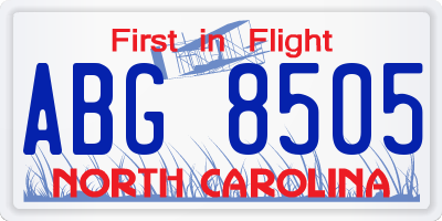 NC license plate ABG8505