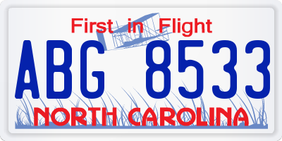 NC license plate ABG8533