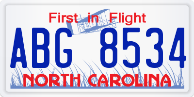 NC license plate ABG8534