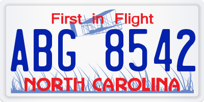 NC license plate ABG8542