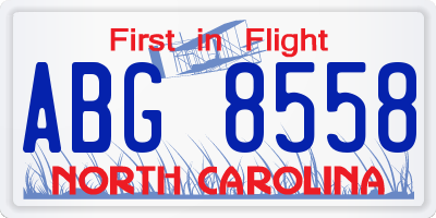 NC license plate ABG8558