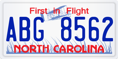 NC license plate ABG8562