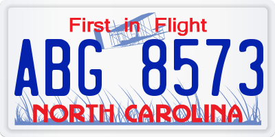 NC license plate ABG8573