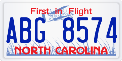 NC license plate ABG8574