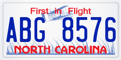 NC license plate ABG8576