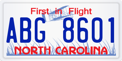 NC license plate ABG8601