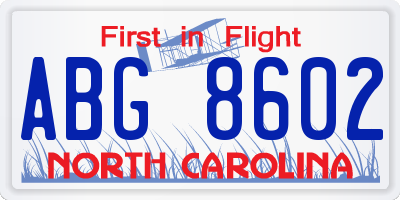 NC license plate ABG8602