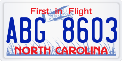 NC license plate ABG8603