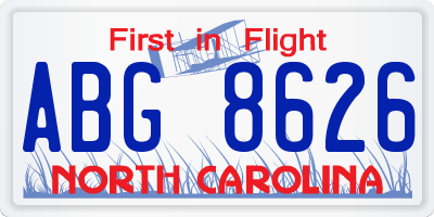 NC license plate ABG8626