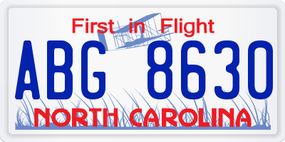 NC license plate ABG8630