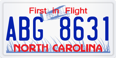 NC license plate ABG8631