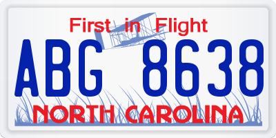 NC license plate ABG8638