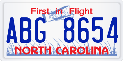 NC license plate ABG8654