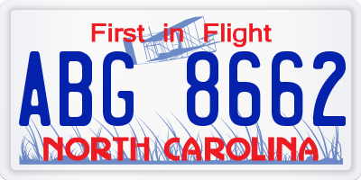 NC license plate ABG8662