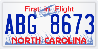 NC license plate ABG8673