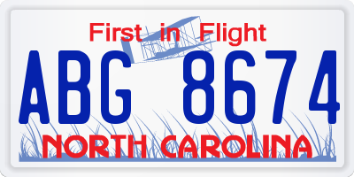 NC license plate ABG8674