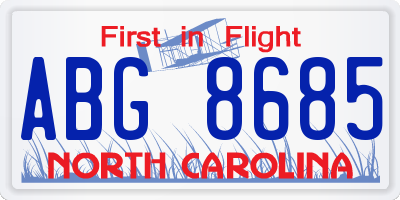 NC license plate ABG8685