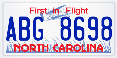 NC license plate ABG8698