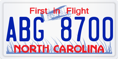 NC license plate ABG8700